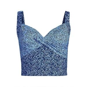 LAND’S END Blue Patterned Women's Wrap Style Midkini Top